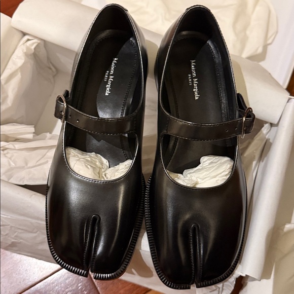 NEW Maison Margiela Mary Jane Tabi Leather Flats Silver Black Size 36 NIB - Picture 11 of 16